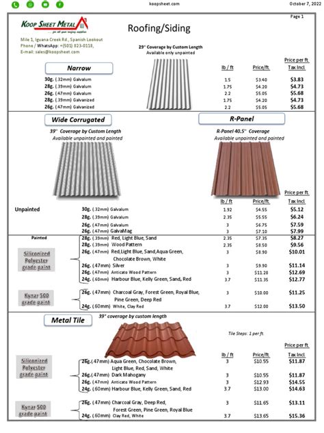 koops sheet metal belize|koop sheet metal price list.